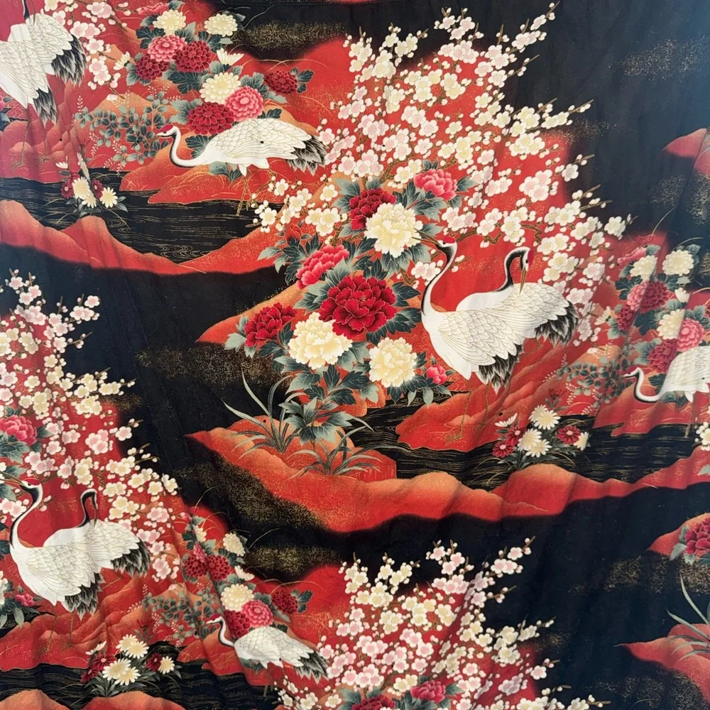 Handcrafted Crane & Cherry Blossom Quilt/Wall Tapestry